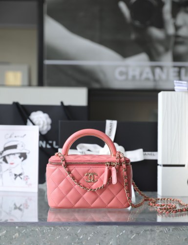 Chanel vanity case with top handle (22A Coral Pink), Luxury, Bags