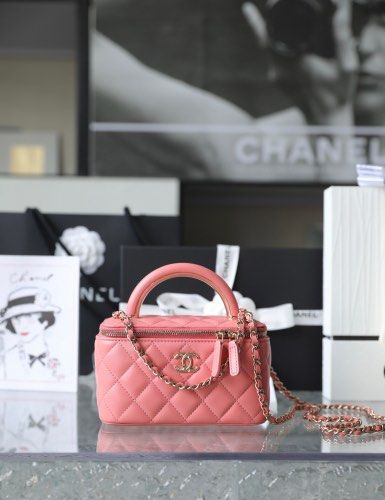 Chanel vanity case with top handle (22A Coral Pink), Luxury, Bags & Wallets  on Carousell
