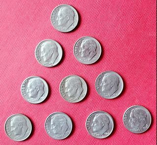 8全新未使用早期美金各年代（羅斯福）ONE DIME錢幣（10枚合拍，保真，美品）.#618年中慶