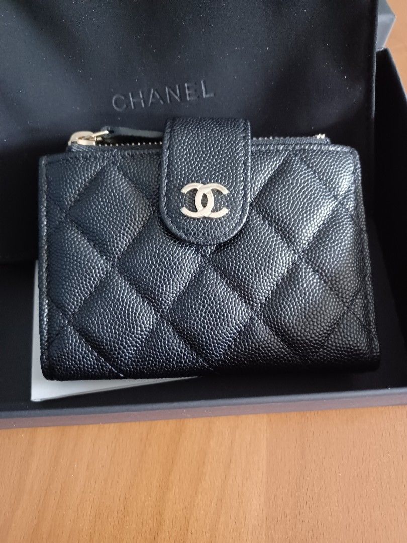 hold Chanel double zip card holder Wallet black calfskin 23c