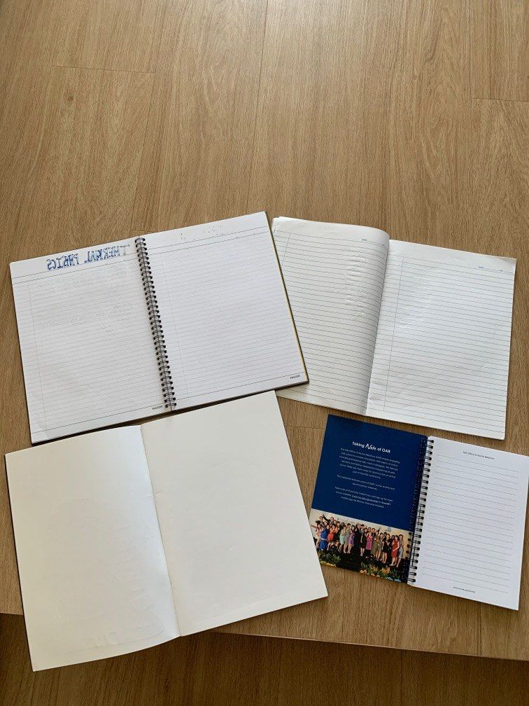 Assorted exercise / notebooks (Category: Other Stationery & Craft) located in Singapore. Submitted by joyojoyo_123 (Listing ID 1207912809, Image 1). Description: Assorted sizes notebook and exercise books Suitable for students who are doing notes Pick up only Some pages are lightly used. (Refer to photos) .