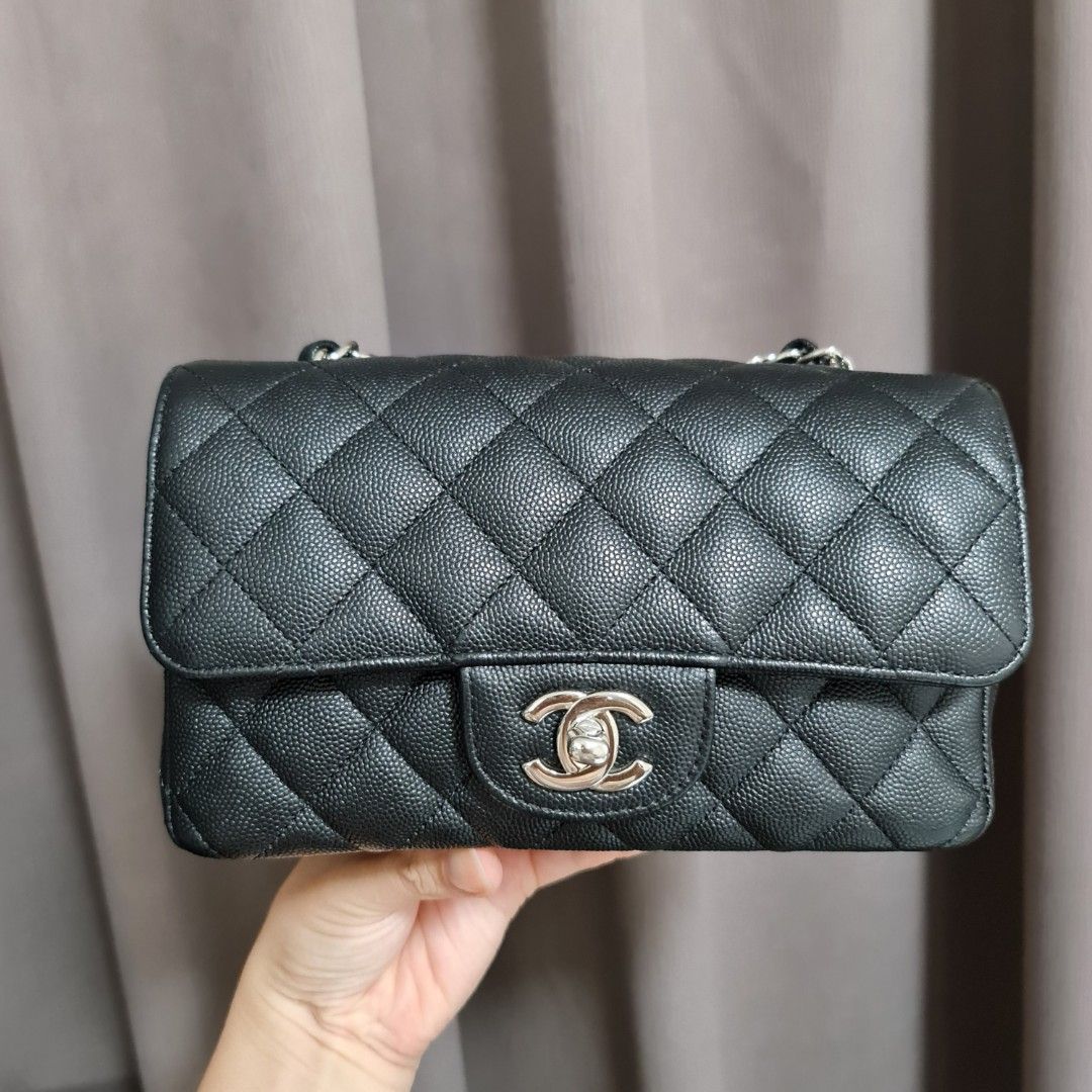 Chanel Quilted Mini Rectangular Black Caviar Silver Hardware 17C