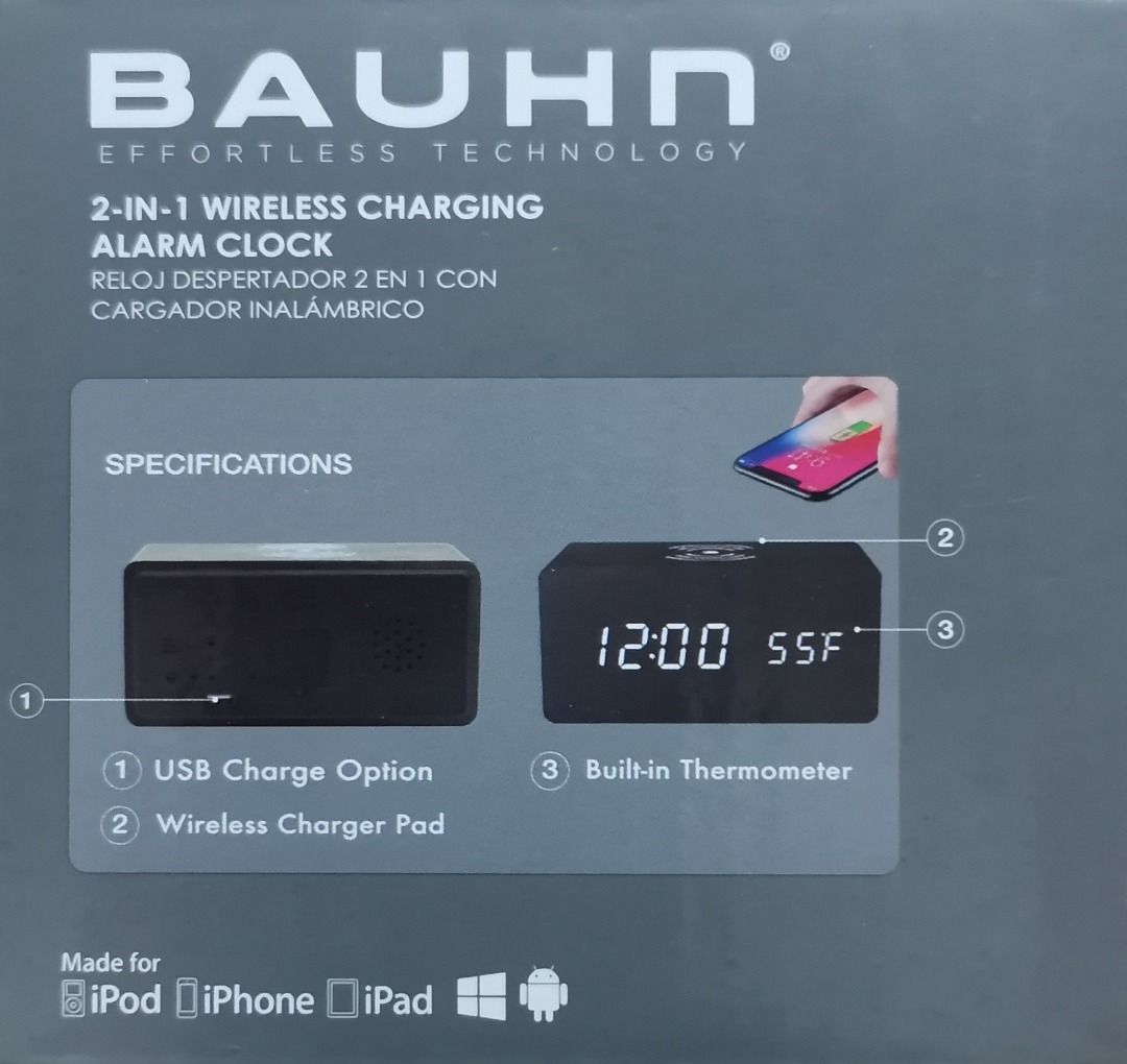 BAUHN 2 in 1 wireless chargong alarm clock, Mobile Phones & Gadgets