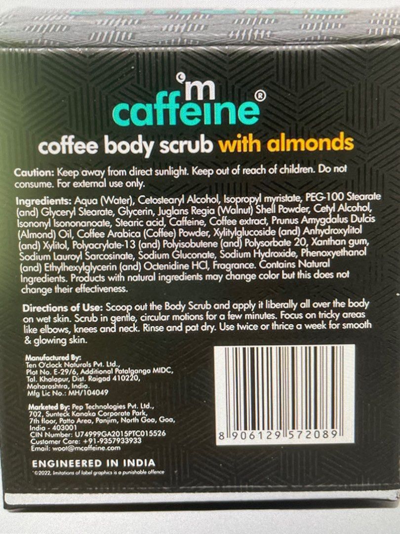 Caffeine Moisturizing Creamy Coffee Almond Body Scrub, Beauty