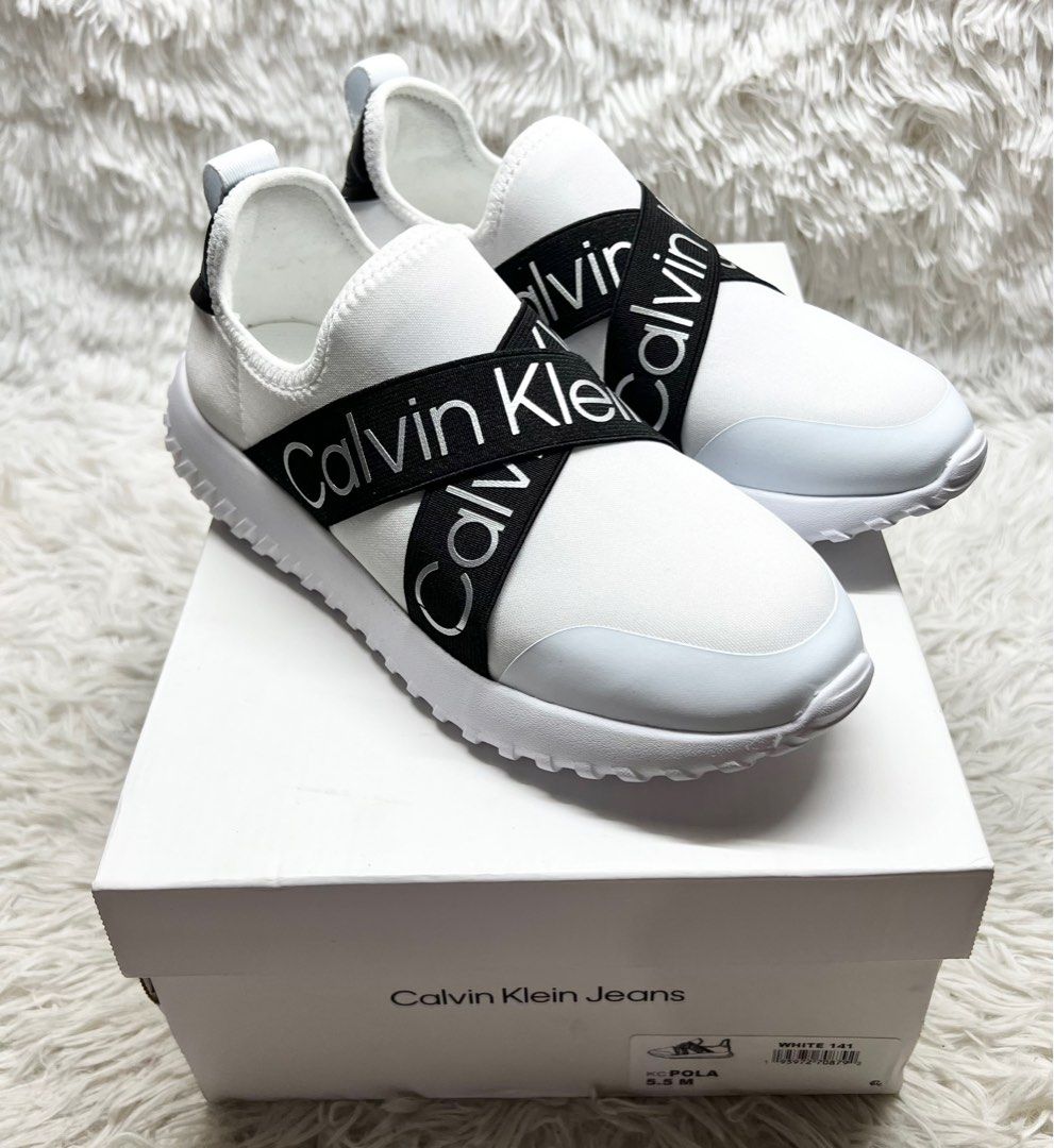 Calvin Klein Ck Women'S White Slip Ons Sneakers Shoes Size 5.5 Us 💜💟,  Women'S Fashion, Footwear, Sneakers On Carousell