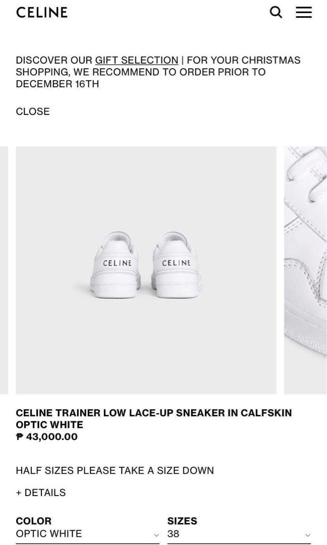 CELINE TRAINER LOW LACE-UP SNEAKER IN CALFSKIN OPTIC WHITE 36