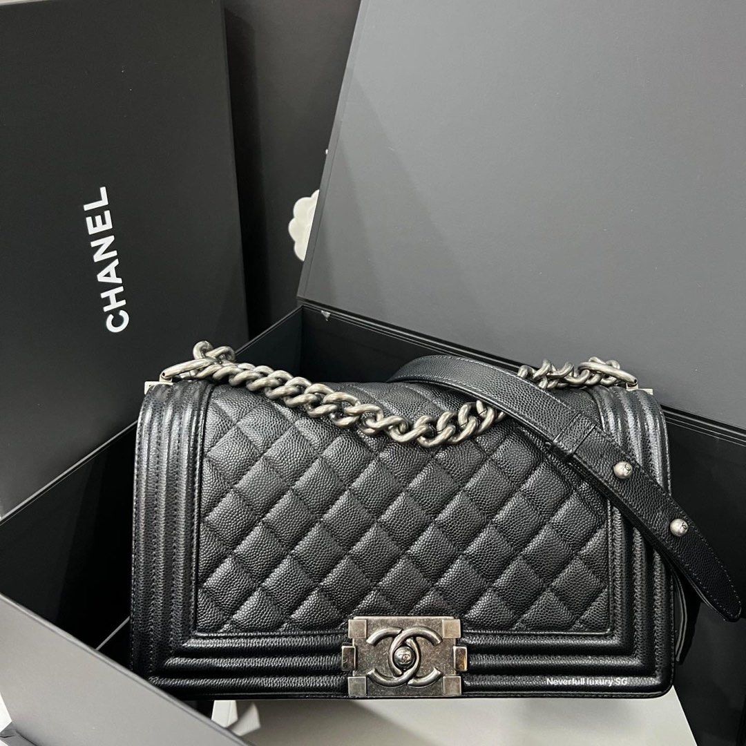Chanel Boy Medium Black Caviar Rhw Bag