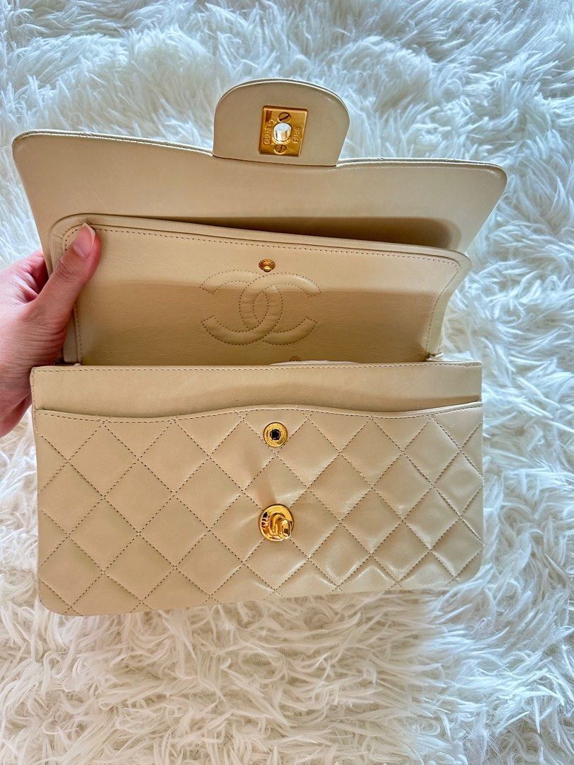 Chanel Cream Quilted Leather Classic Small Double Flap Bag Chanel