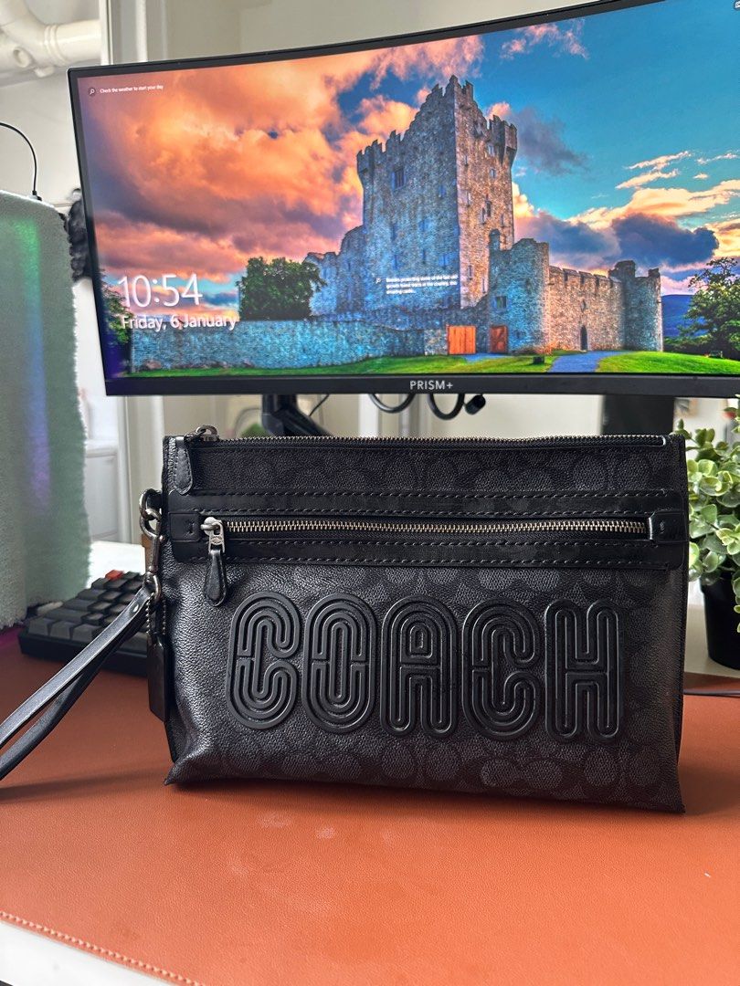 Coach Academy Pouch In Signature Canvas With Coach Print, Men's Fashion