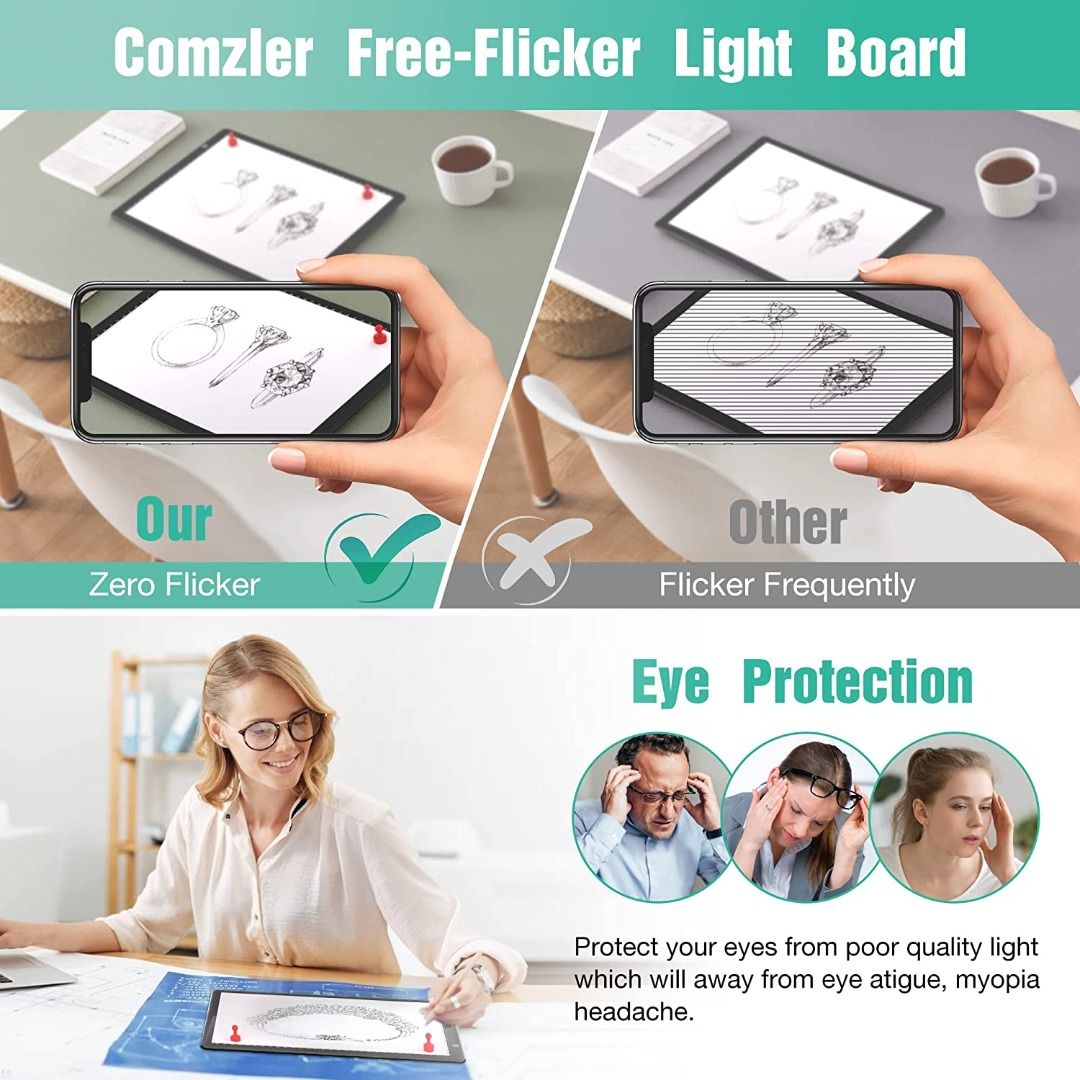 comzler Light Board, A4 Tracing Light Box, Magnetic Light Pad, Light Table  for Tracing, LED Light Drawing Board, Sketch Pad LED Light Drawing Pad, Cricut  Light Pad, Dimmable Brightness 