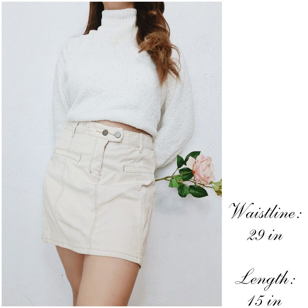 Cream Denim Skirt, Women's Fashion, Bottoms, Skirts on Carousell