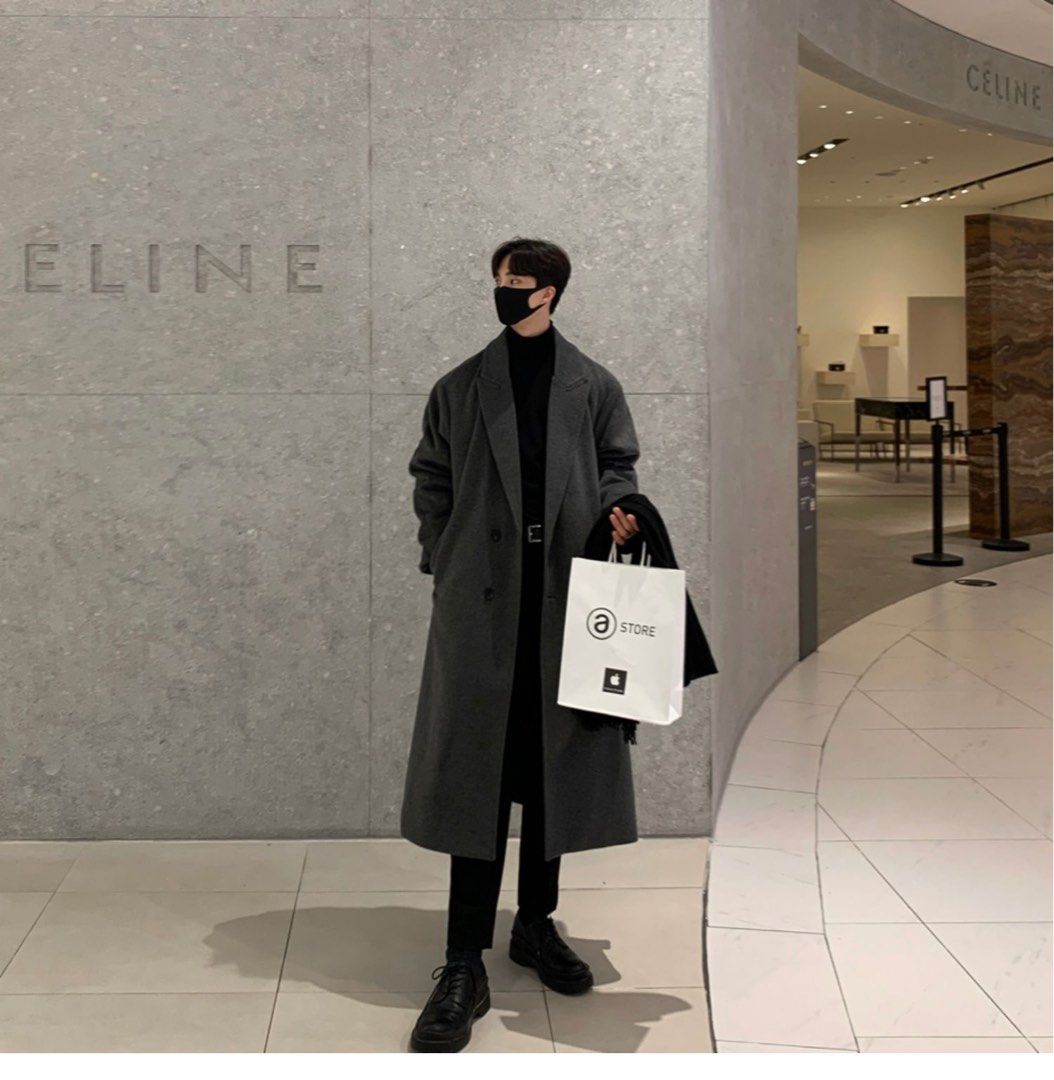 Mens dark grey overcoat top