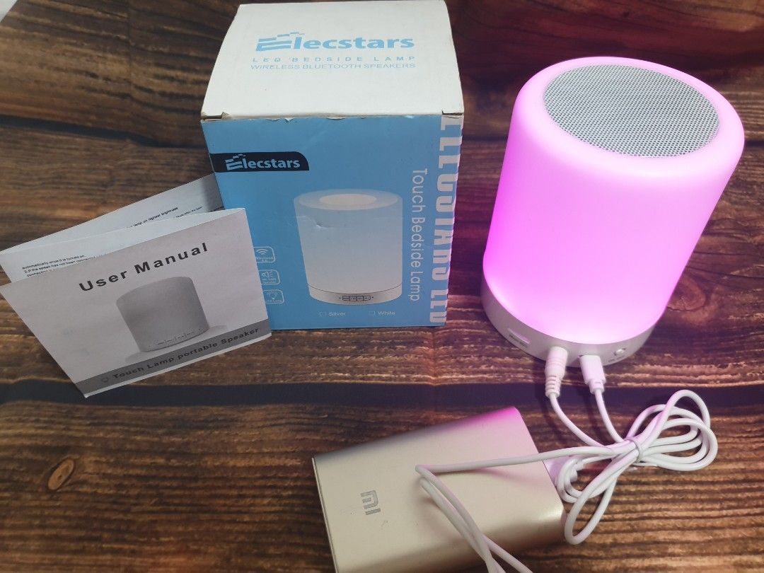 Elecstars Touch Bedside Lamp with Bluetooth Speaker Dimmable Color Night Light Outdoor Table Lamp with Smart Touch Control Best Gift for Men