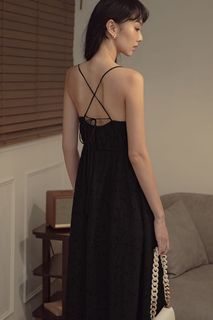 FASHMOB ANSLEY EMBROIDERY TIE-BACK MAXI IN BLACK