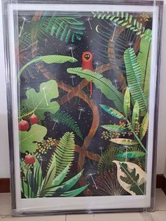Framed graphic art print of monkey in forest