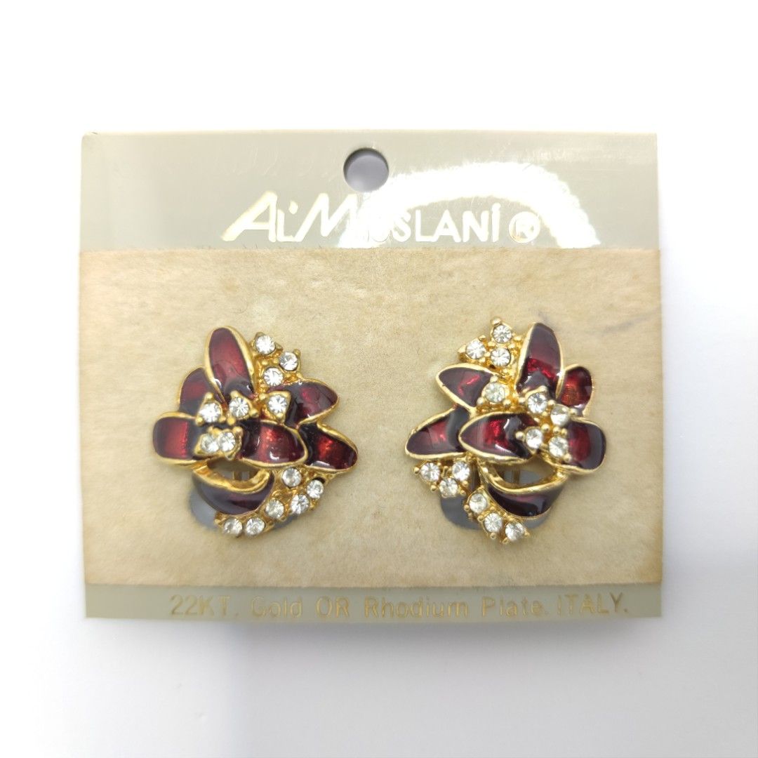 Gold Tone Clip On Earrings with Rhinestones Women s Fashion