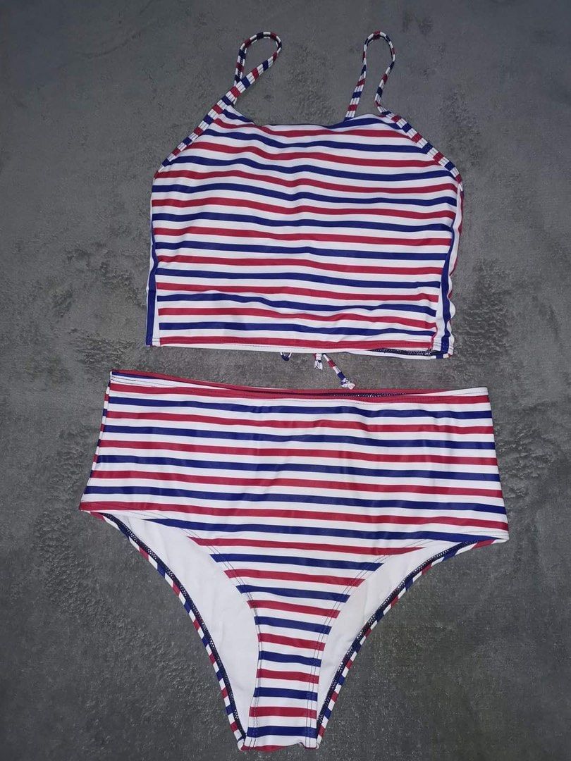 High Waist Stripe Print Bikinis 2