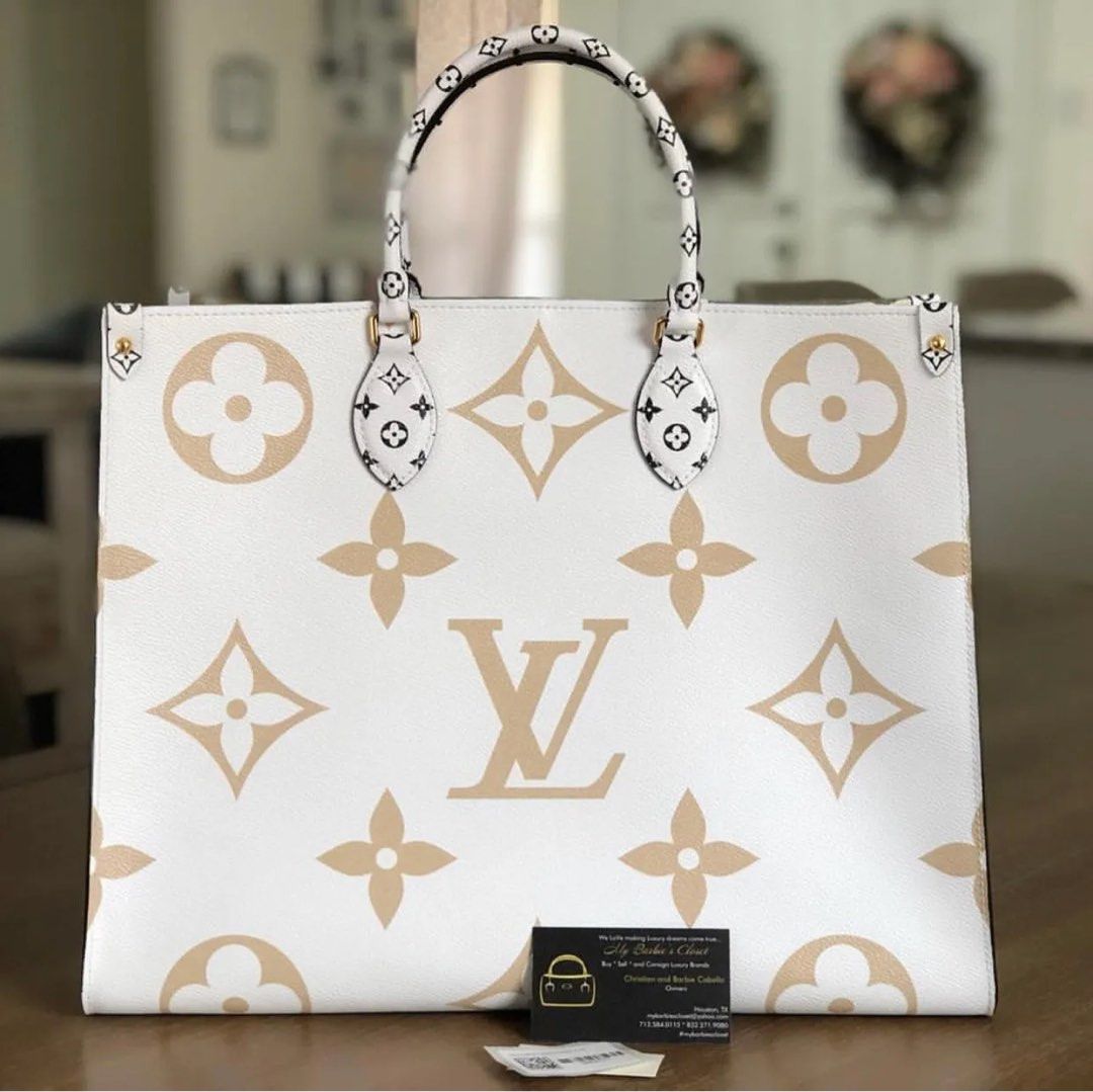 Louis Vuitton AUTHENTIC MONOGRAM GIANT ONTHEGO GM WHITE KHAKI GREEN BEIGE  Bag