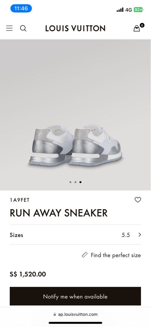 Buy Louis Vuitton LOUISVUITTON Size: 6 1/2 Runaway Sneakers