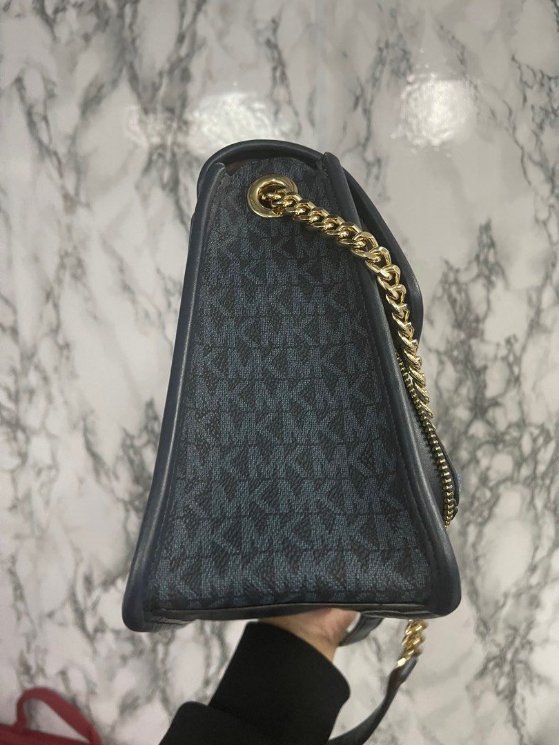 MICHAEL KORS Regina Blue Signature Shoulder Bag, Luxury, Bags & Wallets