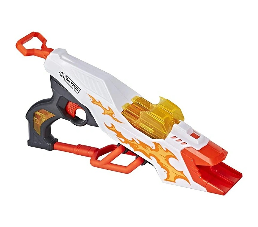NERF Doubleclutch Inferno Nitro Toy incluye blaster, 4 coches de cuerpo de espuma, doble