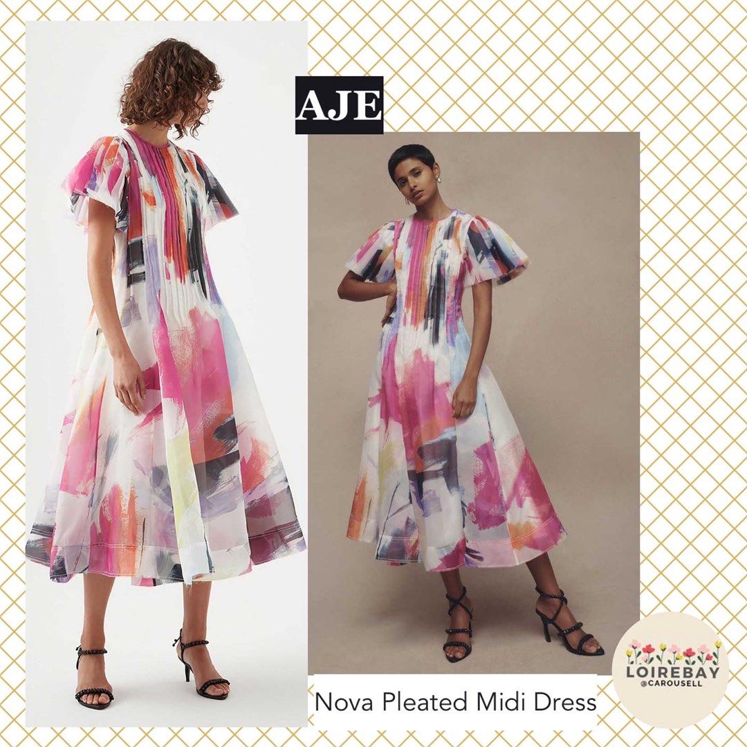 NEW AJE Nova Pleated Crepe Maxi rainbow dress Women s Fashion Dresses Sets Dresses on Carousell