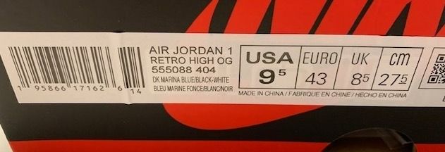 Nike Air Jordan 1 High OG Dark Marina Blue 555088-404 US9.5 27.5cm