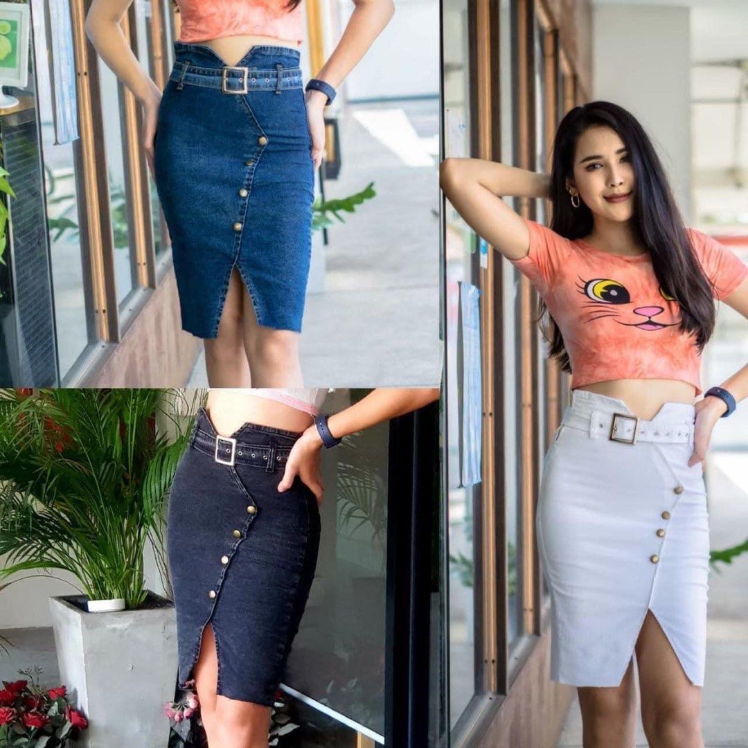 Plus Size Black Denim pencil Skirt