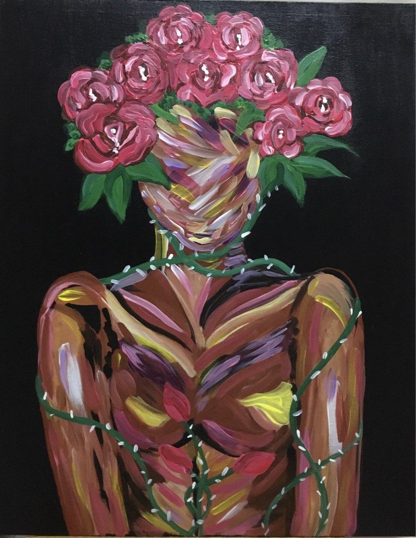 Rose Painting (Category: Art & Prints) located in Manila. Submitted by mashyypotato-art (Listing ID 1208015274, Image 3). Description: Title: Consequences of Love Size: 18" x 24" Medium: Acrylic on Canvas Panel Loc: Villamor, Pasay City with COA MOD: Lalamove or grab MOP: GCash.