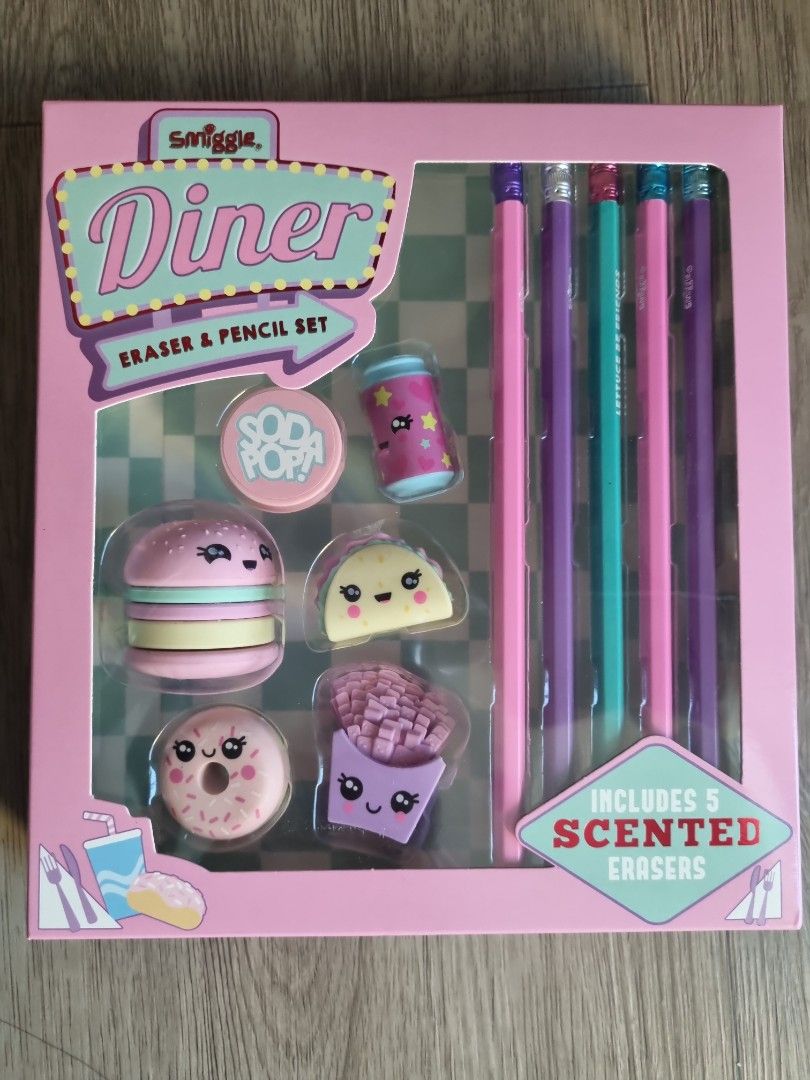Smiggle Eraser & Pencil Sets (one space, one diner), Hobbies & Toys