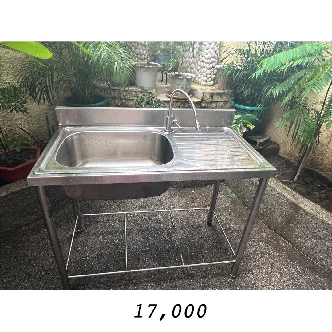 Stainless Sink W/ Faucet & Grease trap, Furniture & Home Living