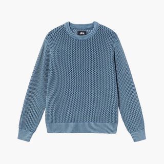 STUSSY 21HO PIG. DYED LOOSE GAUGE SWEATER 針織洞洞長袖衫 水洗藍
