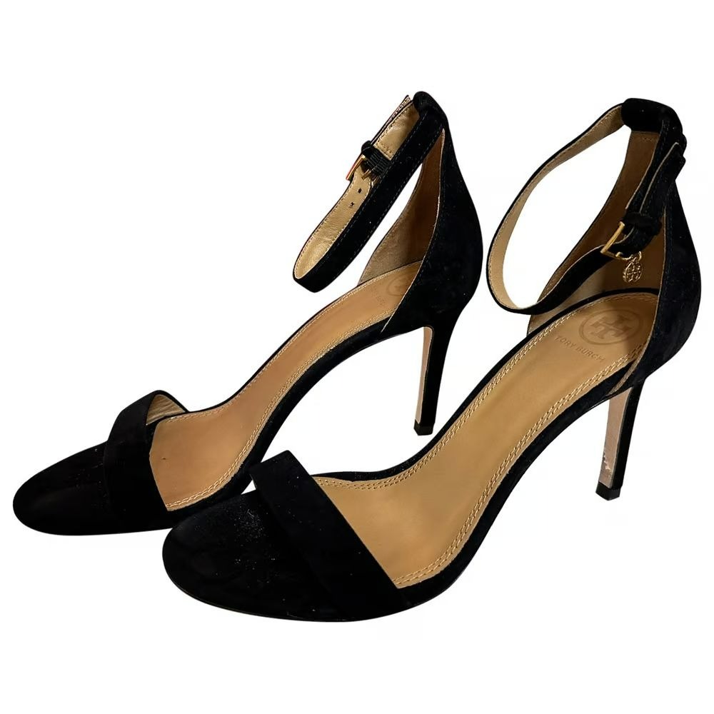 Tory Burch black suede heels sandal 高跟涼鞋EU 39 US  UK 6, 女裝, 鞋, 涼鞋-  Carousell