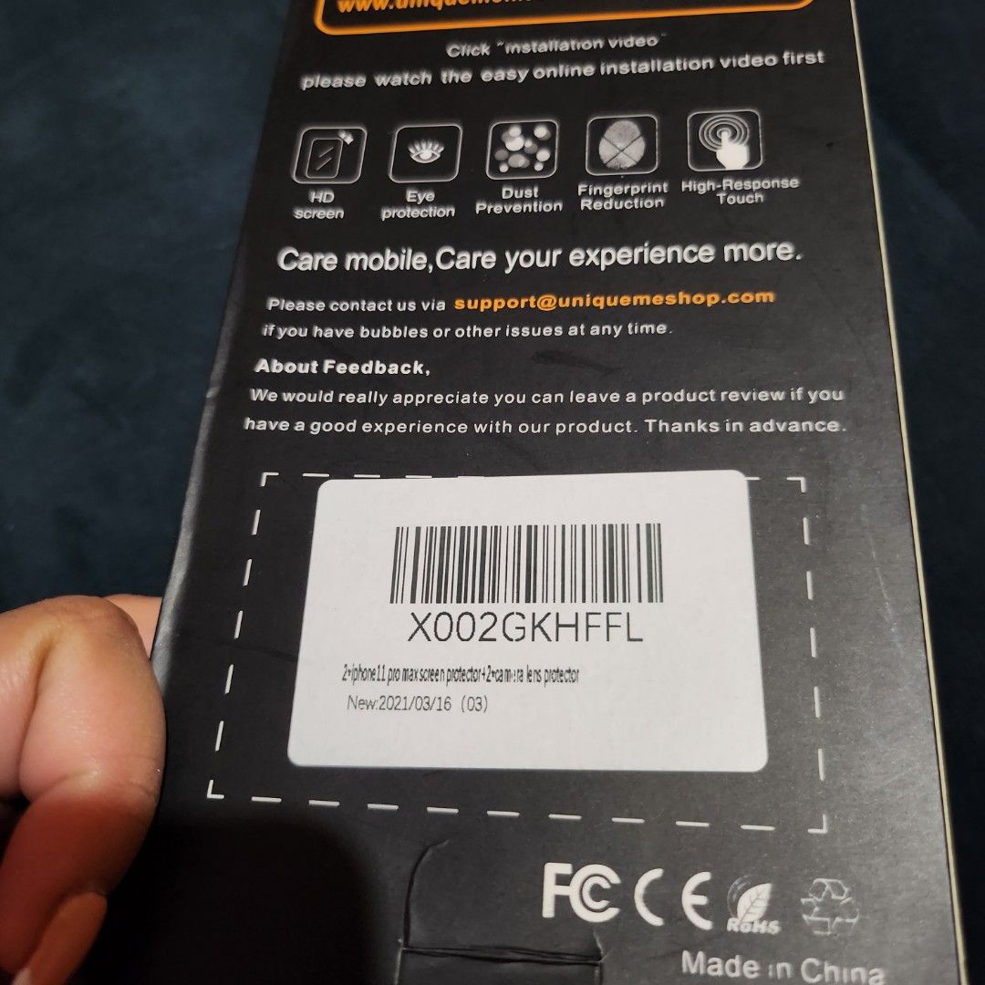 UniqueMe 2pcs Screen Protector for iPhone 11 Pro Max (Category: Other Mobile & Gadget Accessories) located in Malasiqui. Submitted by peachyminime (Listing ID 1207972193, Image 2). Description: UniqueMe 2pcs Screen Protector for iPhone 11 Pro Max - unused; opened only to check - complete inclusions - very good quality - bought from TEXAS rfs: given to me as a gift, incorrect model bought.