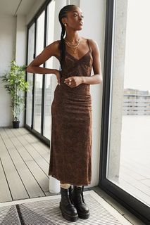 Urban Outfitters Brown Paisley Print Lace Insert Midi Dress