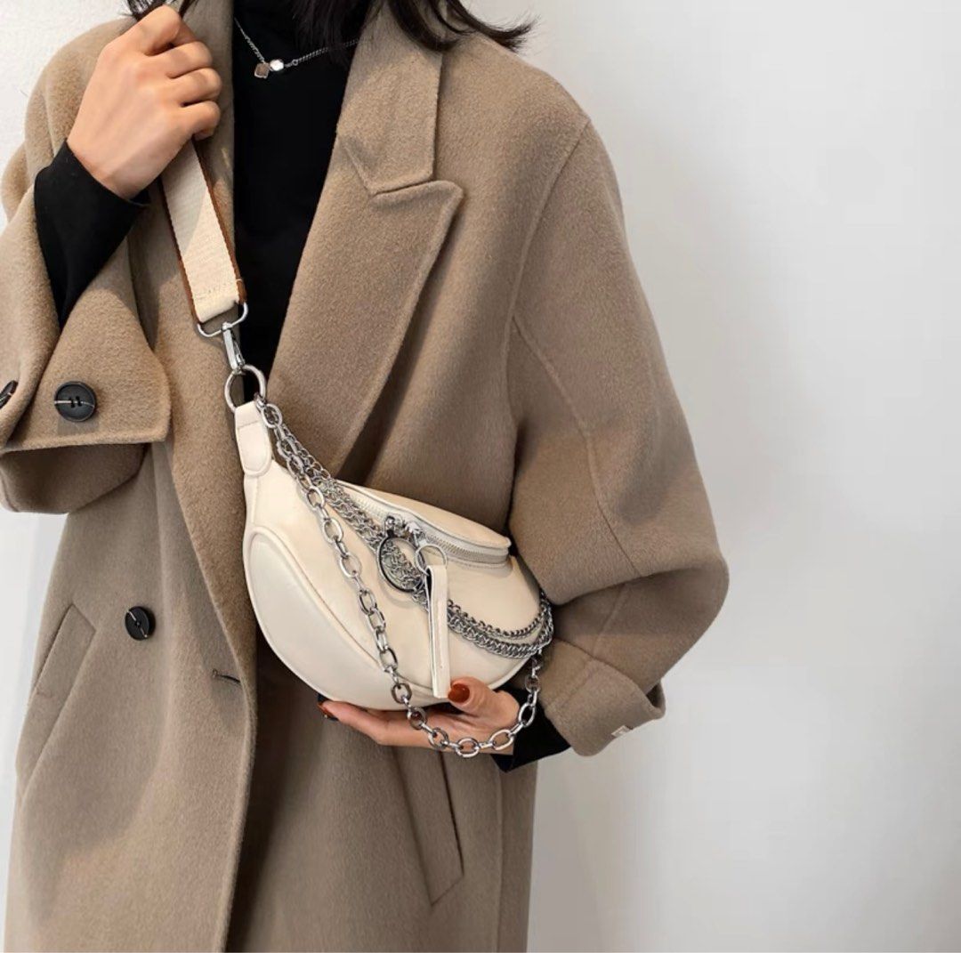 White chain top strap bag