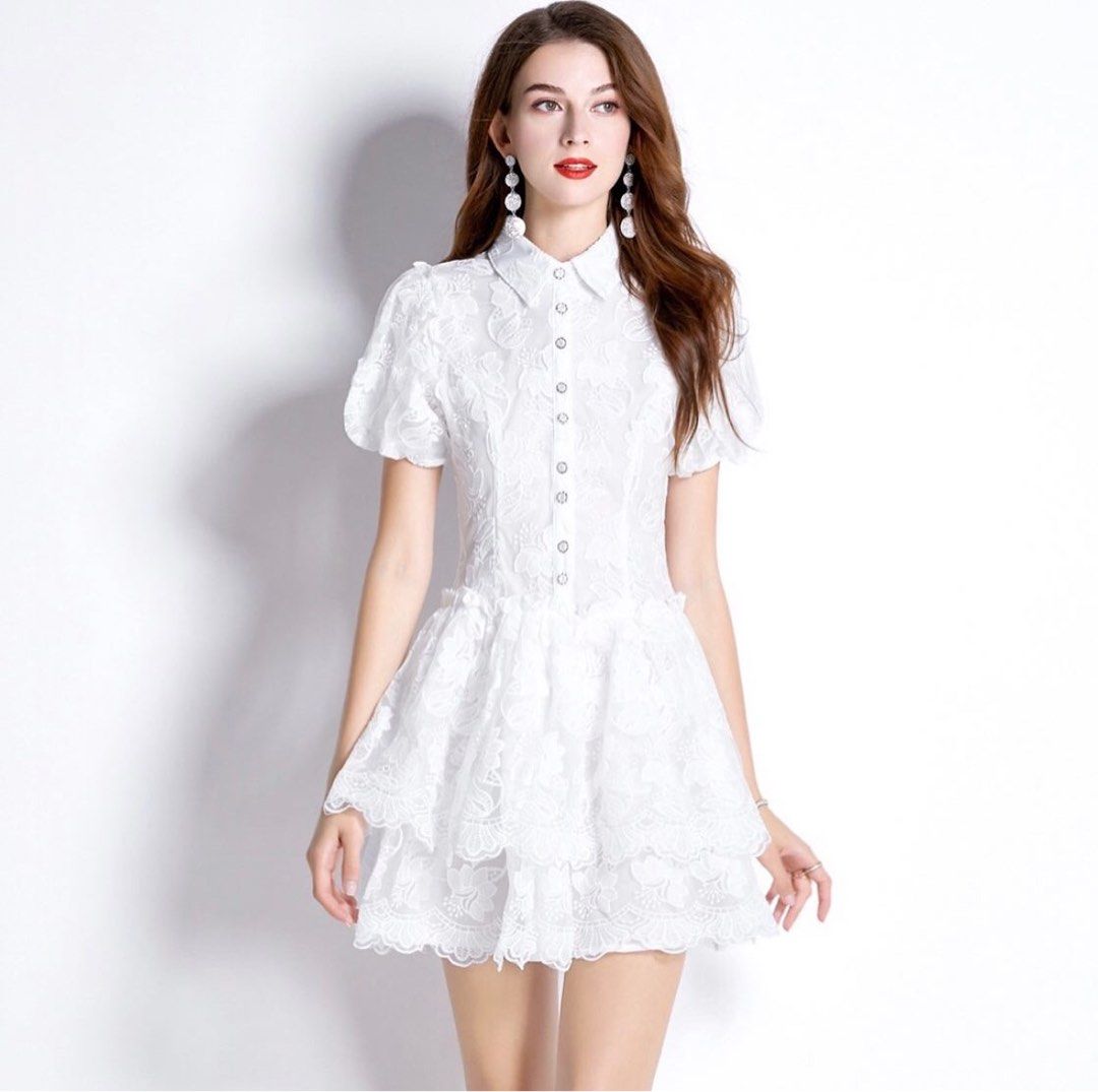 White Tiered Mini Dress, Women's Fashion, Dresses & Sets, Dresses on ...