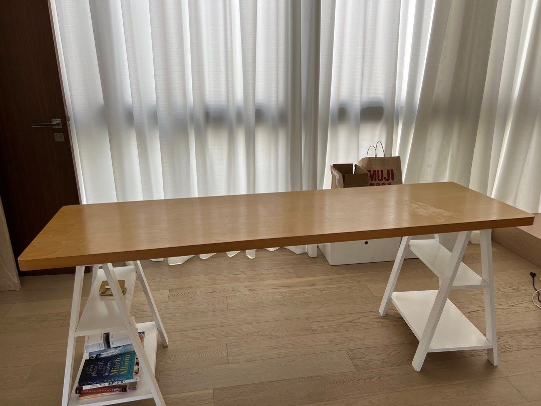 Long wooden desk table top (legs not included), Furniture & Home Living