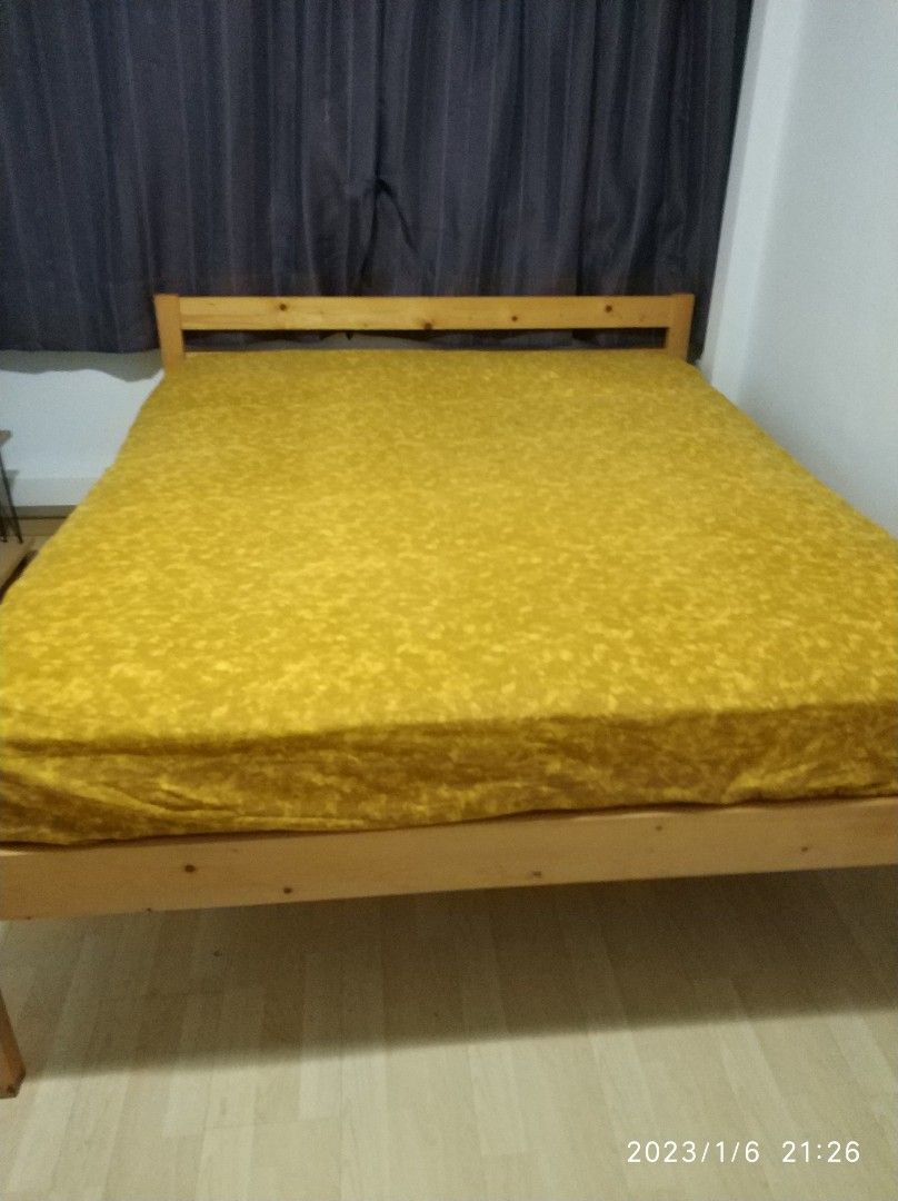 Wooden queen size bed frame, Furniture & Home Living, Furniture, Bed