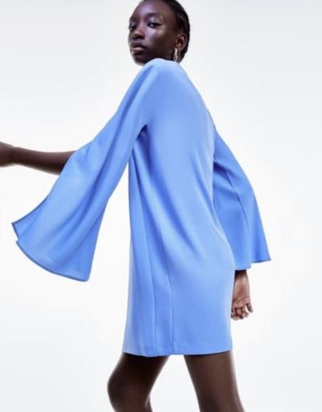 Zara blue cape dress Women s Fashion Dresses Sets Dresses on Carousell