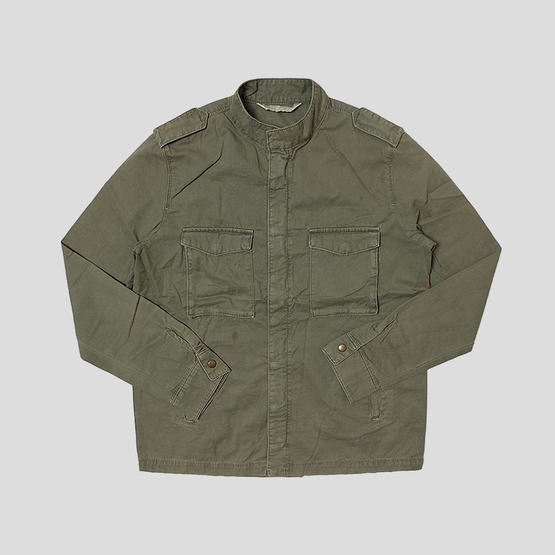 Zara Denim Military Jacket, Fesyen Pria, Pakaian , Baju Luaran di Carousell