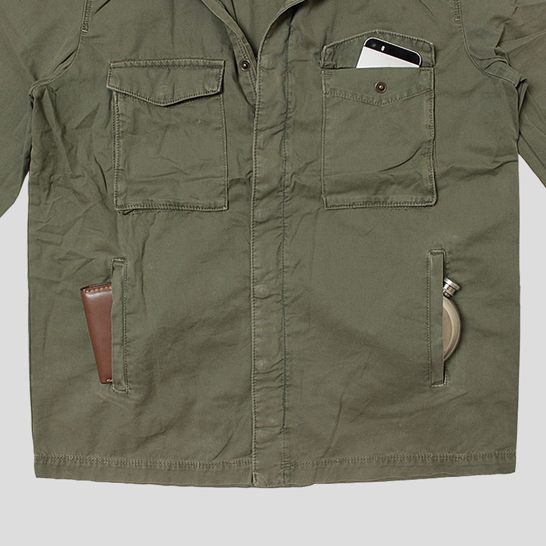 Zara Denim Military Jacket, Fesyen Pria, Pakaian , Baju Luaran di Carousell