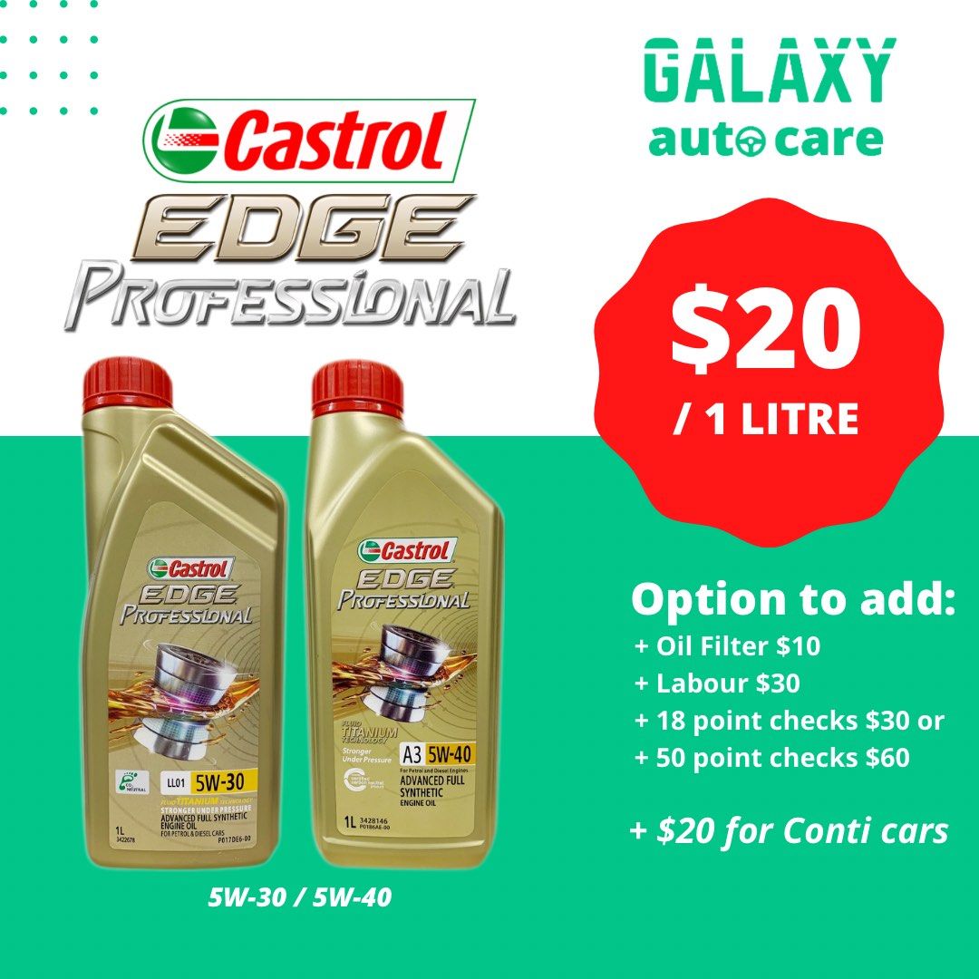1 Litre CastrolEDGE Engine Oil 5W-30 / 5W-40 @ $20 NETT only, Car  Accessories, Car Workshops & Services on Carousell