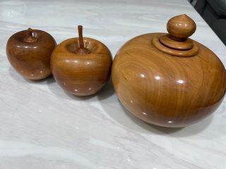 蘋果木雕/聚寶盆/風水擺件/平平安安/工藝品/聞香/三件套組