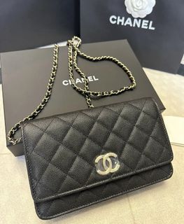 全新 購自專門店  Chanel Wallet On Chain WOC 大CC LOGO 特別版23C 賽車旗幟 Black x GHW 黑色 荔枝牛皮 金扣