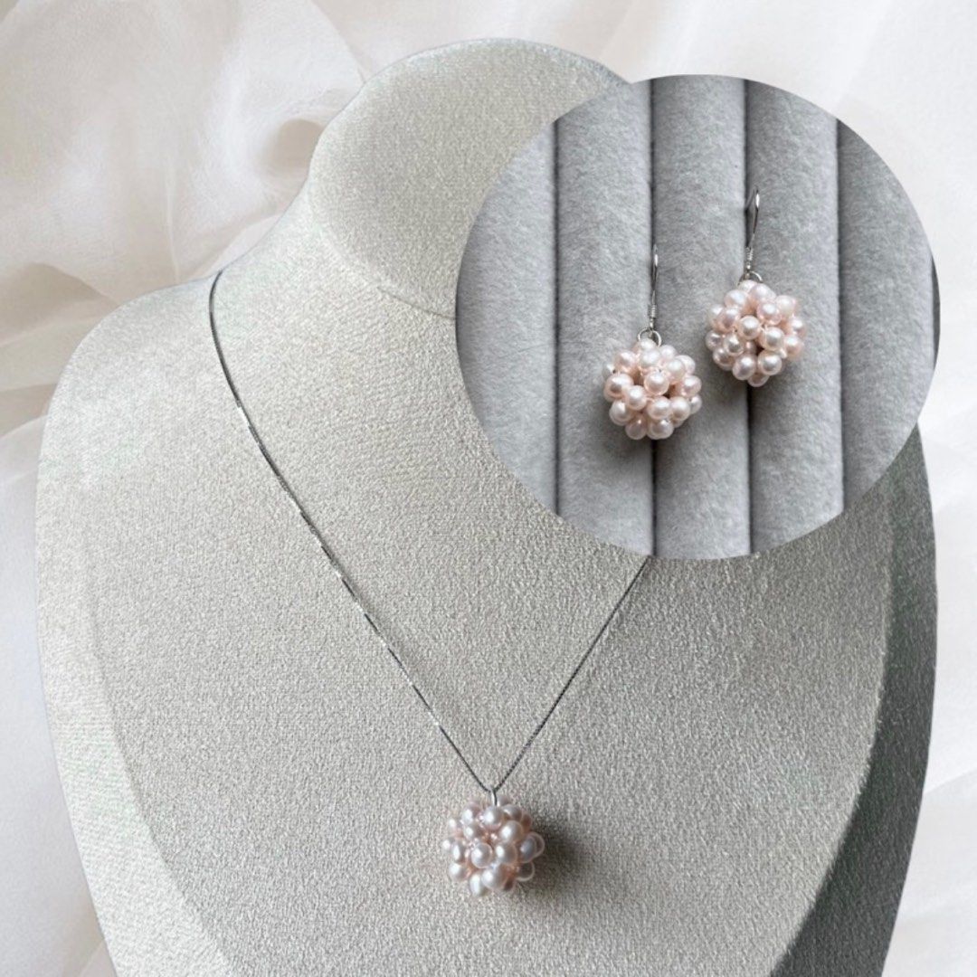 White gold earring and necklace set hot sale