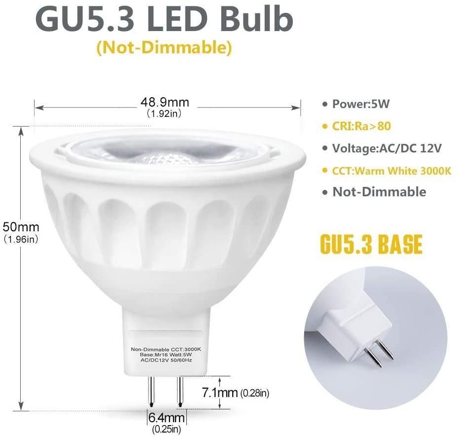 6pcs Gu5.3 Led Bulb 12v 3w Warm White 3000k,50mm,gu5.3 Equivalent