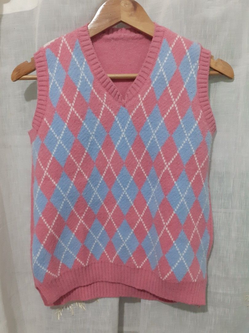 Hyipels Argyle Sweater Vest Women Y2K Plaid Knitted Streetwear Preppy Style  V Ne