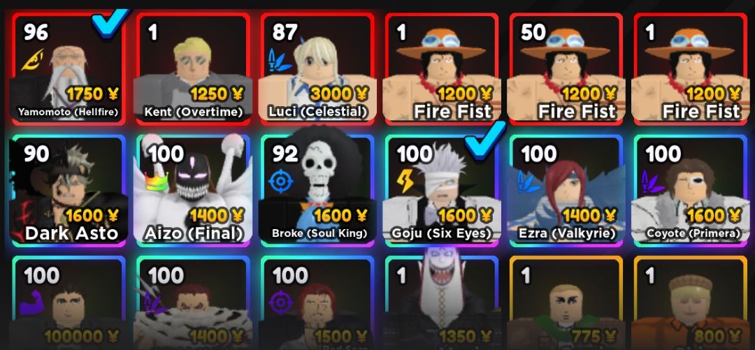 Anime Adventures Roblox limited units and skins (see discription