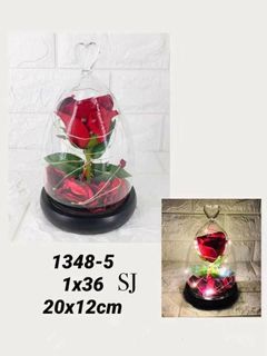 ARTIFICIAL ROSE GLASS HEART DOME